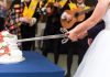 28 exciting wedding traditions in Europe to make your wedding fun and unique Spanish Bride Cuts cake with a sword
